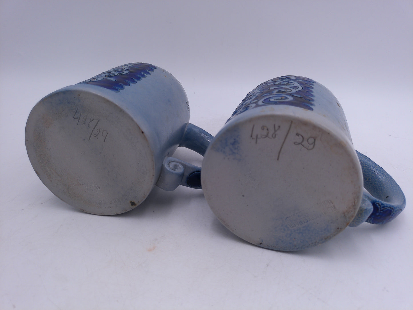 Beer Stein German Salt glazed grey blue Coffee Mug Cup lot of 2