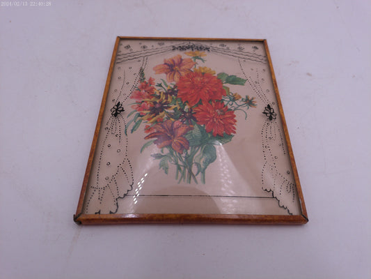 Glass Convex Silhouette Framed Picture Flowers in Window B43