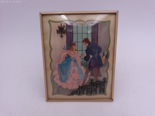 Glass Convex Silhouette Framed Picture Couple Holding Hands B44