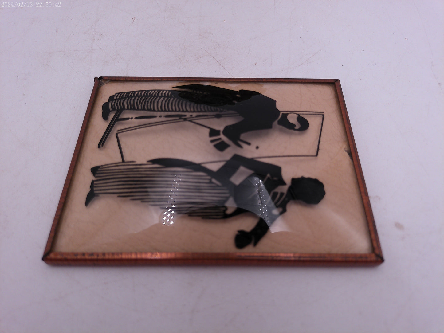 Glass Convex Silhouette Framed Picture  Looking into Mirror    B49