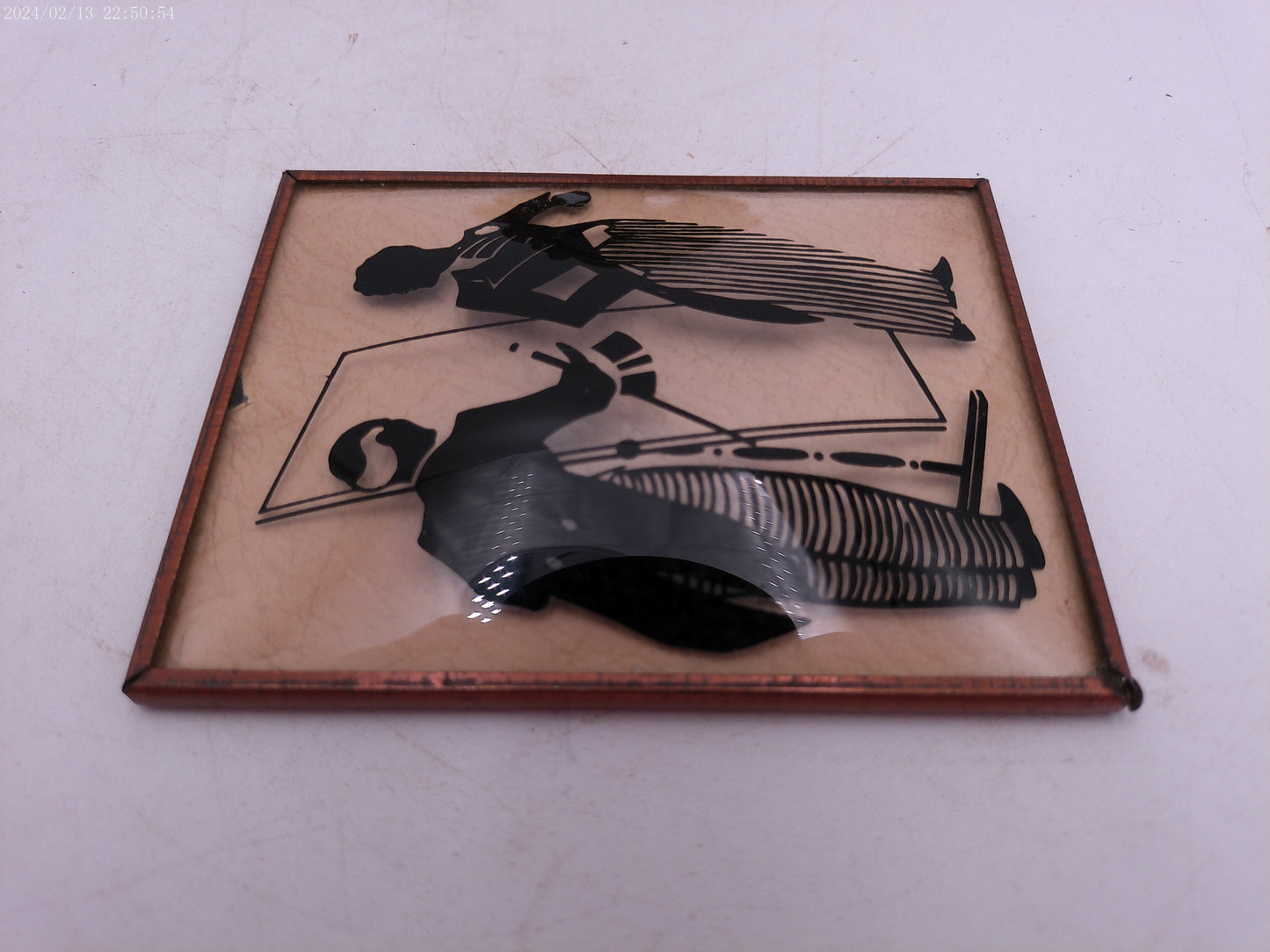 Glass Convex Silhouette Framed Picture  Looking into Mirror    B49