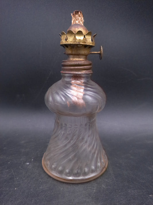 Glass Swirl Oil Lamp Base with Wick and Brass Fitting