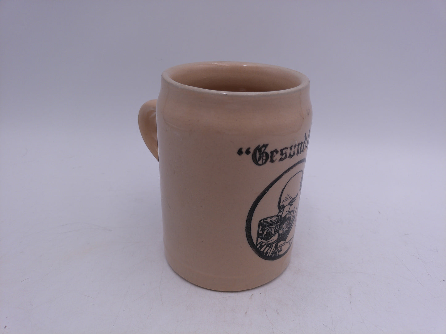 Beer Stein Antique German stoneware bierkrug "Gesundheit " 1/2 L.