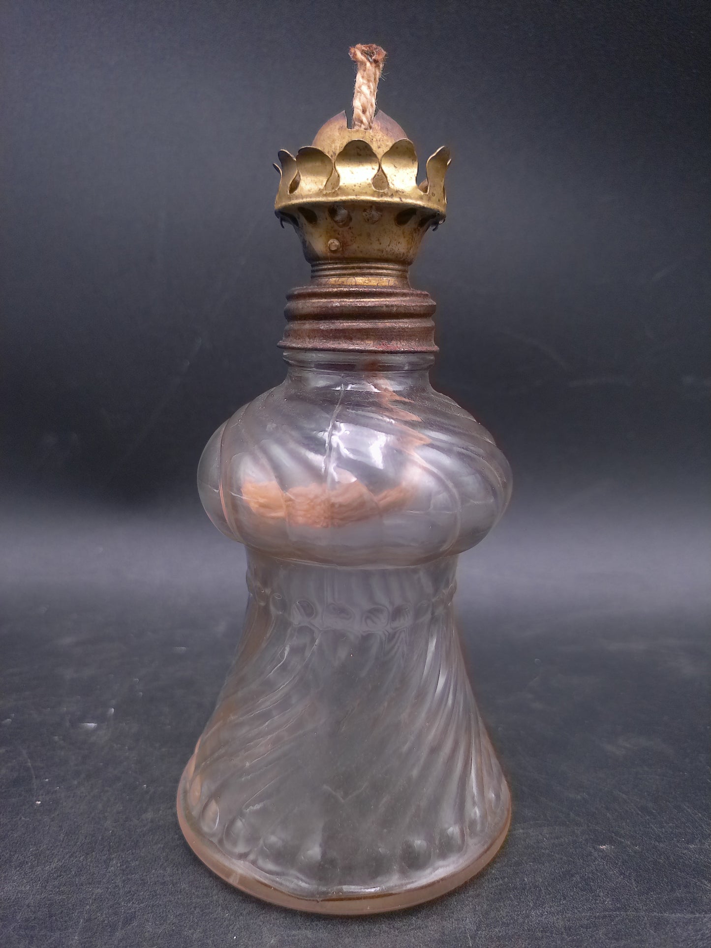 Glass Swirl Oil Lamp Base with Wick and Brass Fitting