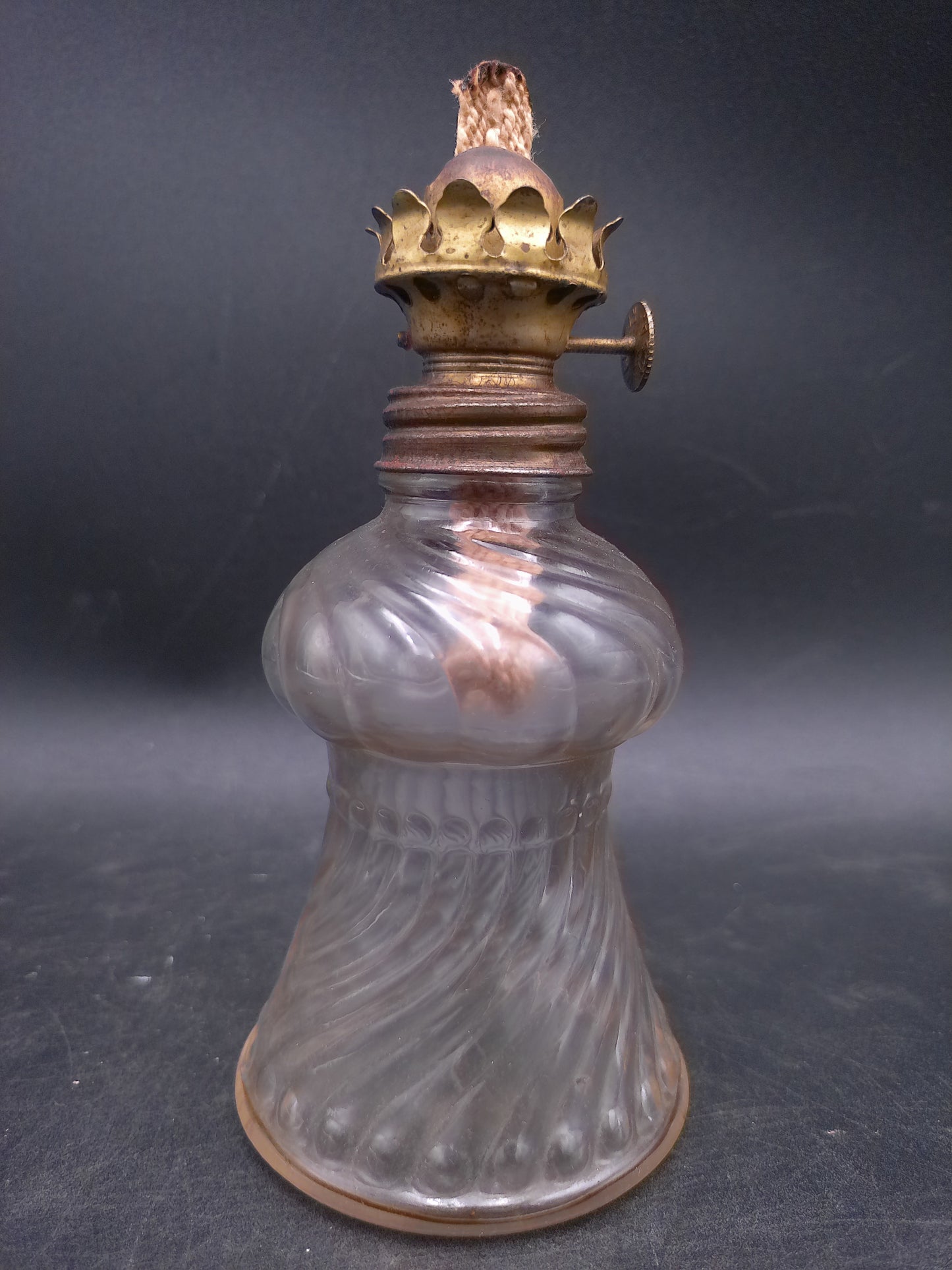 Glass Swirl Oil Lamp Base with Wick and Brass Fitting