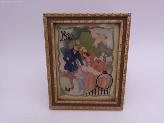 Glass Convex Silhouette Framed Picture  Family Feeding Birds  B412