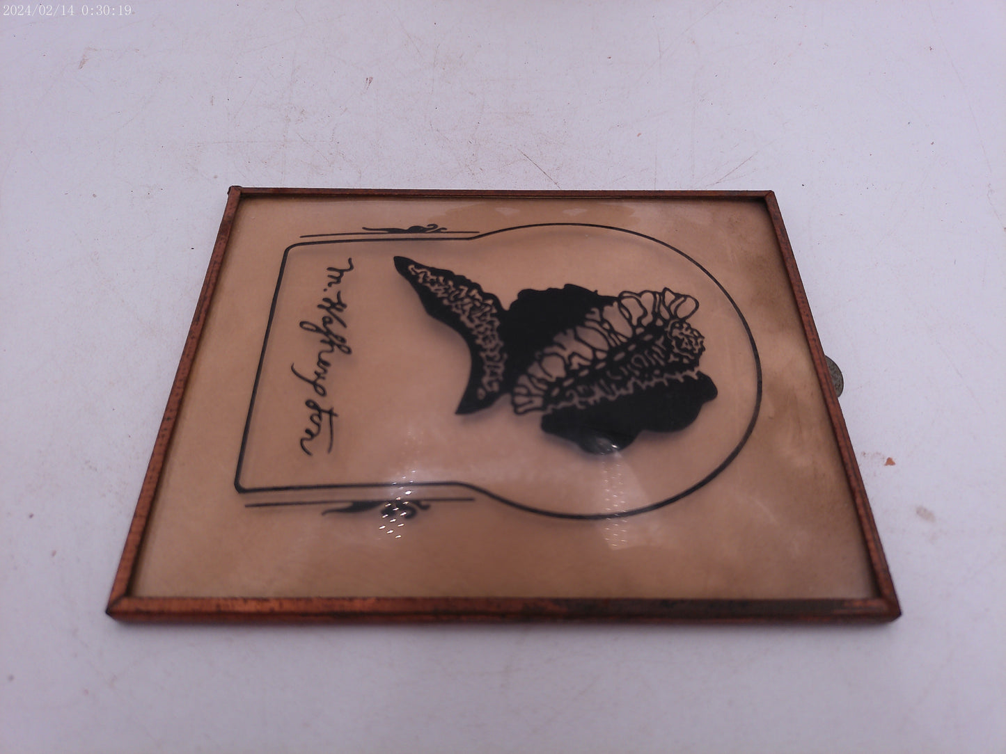 Glass Convex Silhouette Framed Picture Lady in Hat B414