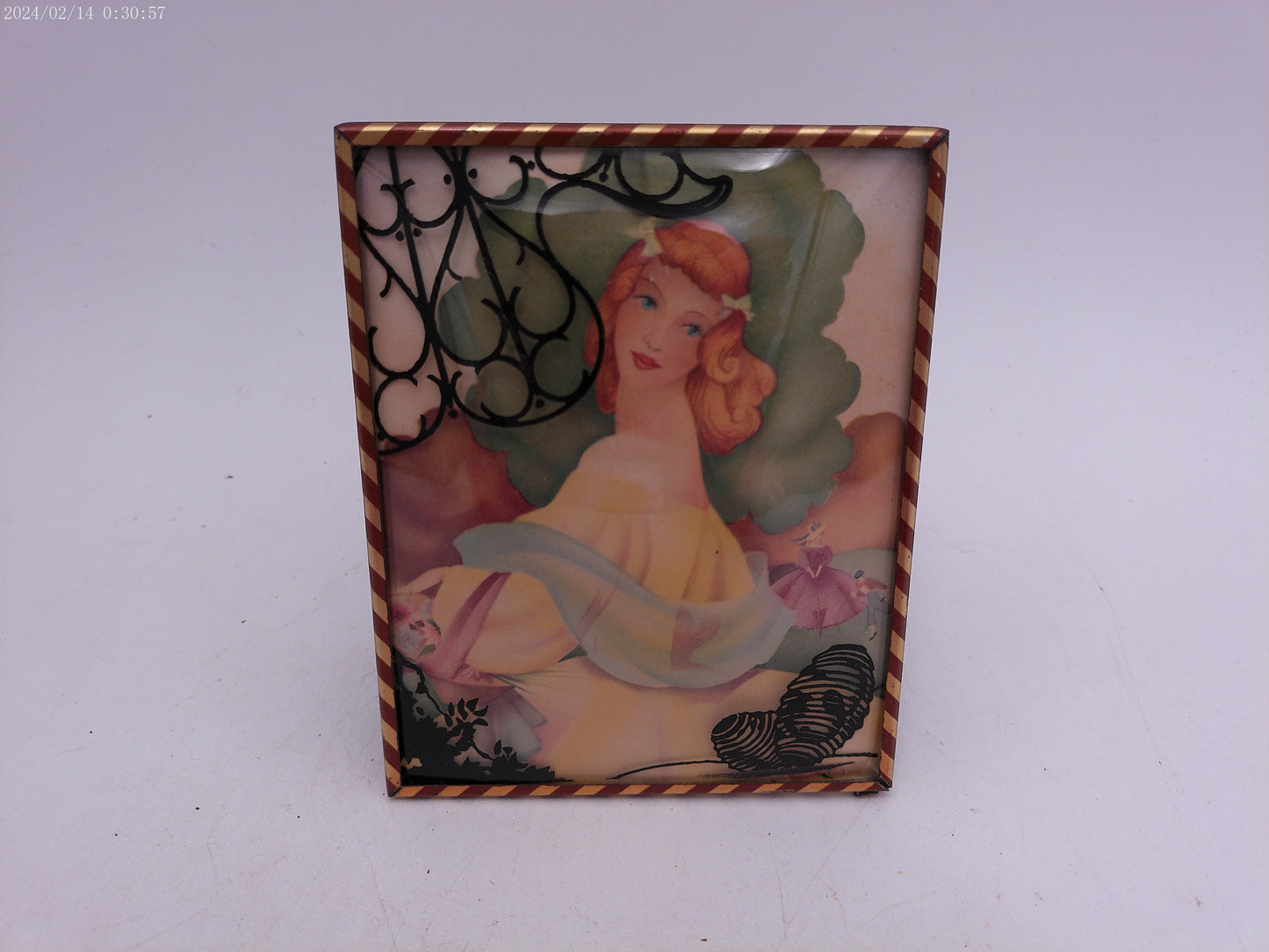 Glass Convex Silhouette Framed Picture Lady in new Dress B415