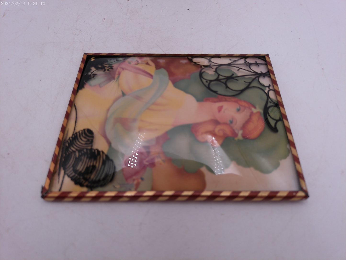 Glass Convex Silhouette Framed Picture Lady in new Dress B415