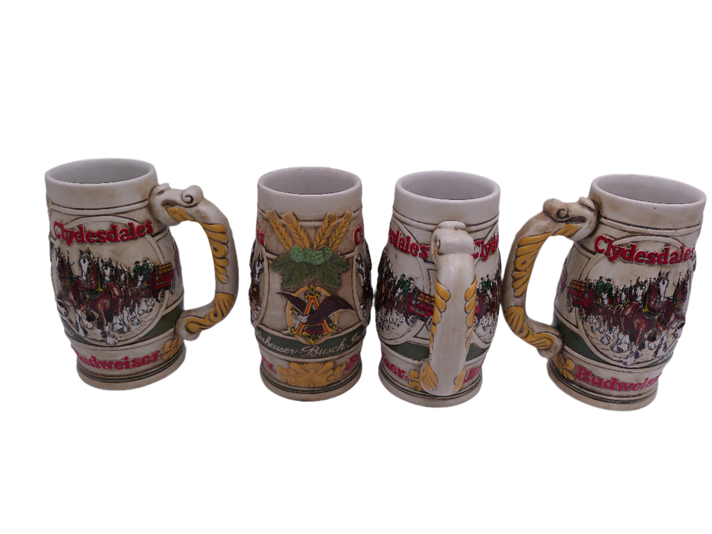 Beer Stein Budweiser Lot of 4 Vintage Clydesdale Houses pulling Beer Wagon