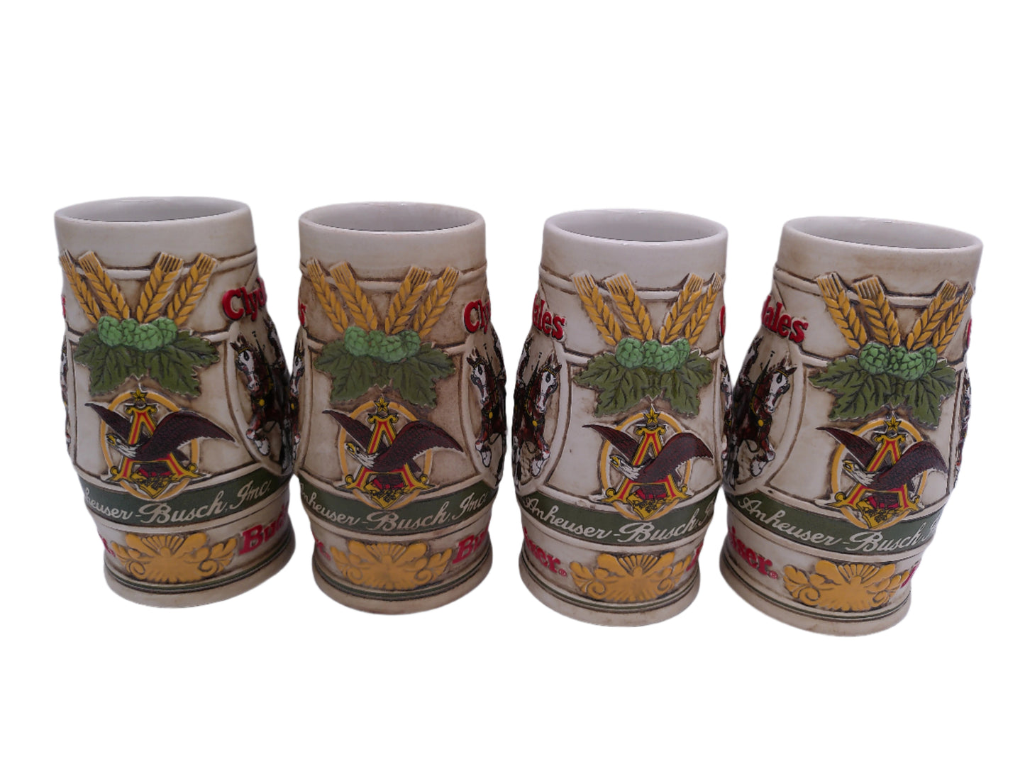 Beer Stein Budweiser Lot of 4 Vintage Clydesdale Houses pulling Beer Wagon