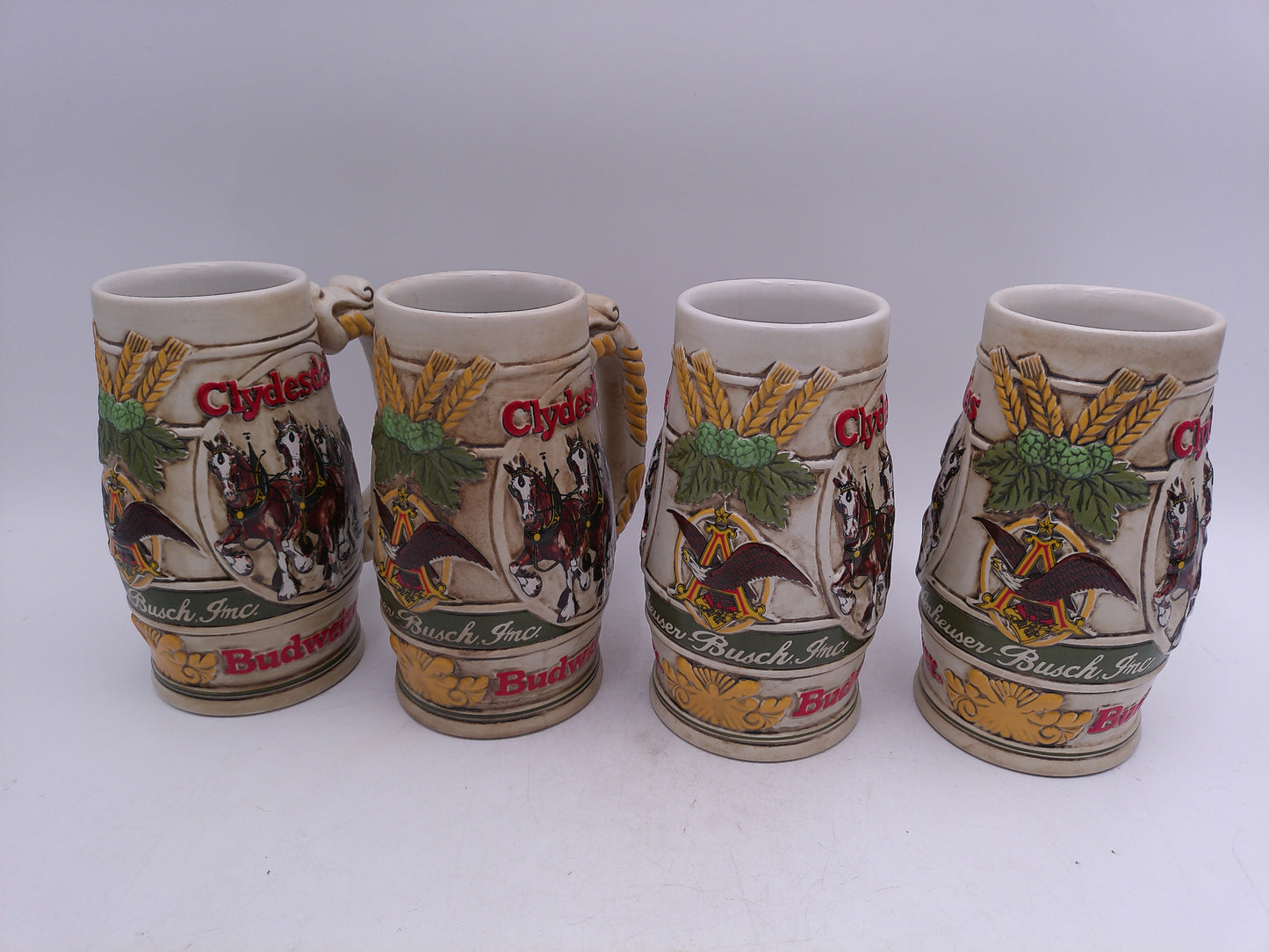 Beer Stein Budweiser Lot of 4 Vintage Clydesdale Houses pulling Beer Wagon