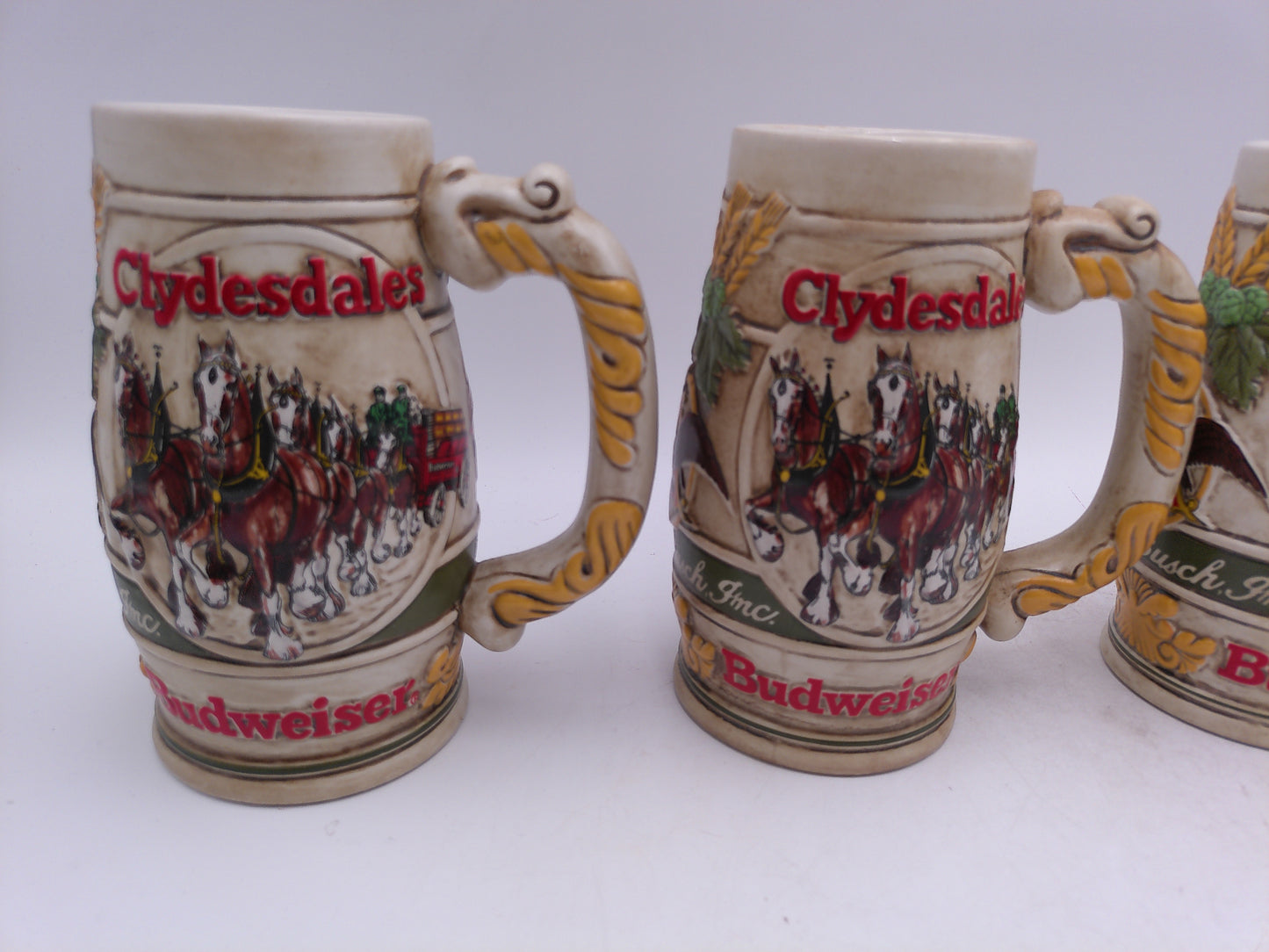 Beer Stein Budweiser Lot of 4 Vintage Clydesdale Houses pulling Beer Wagon