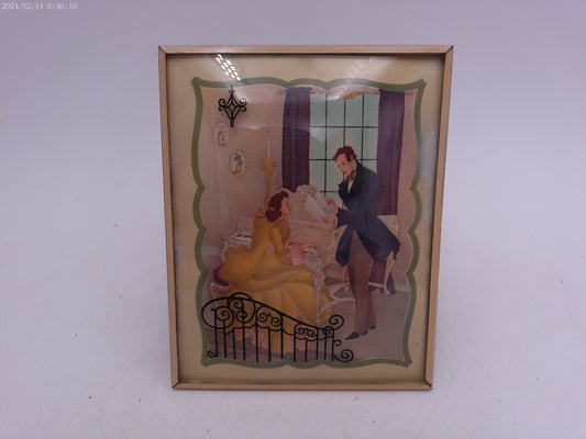 Glass Convex Silhouette Framed Picture Couple Reviewing Plans   B54