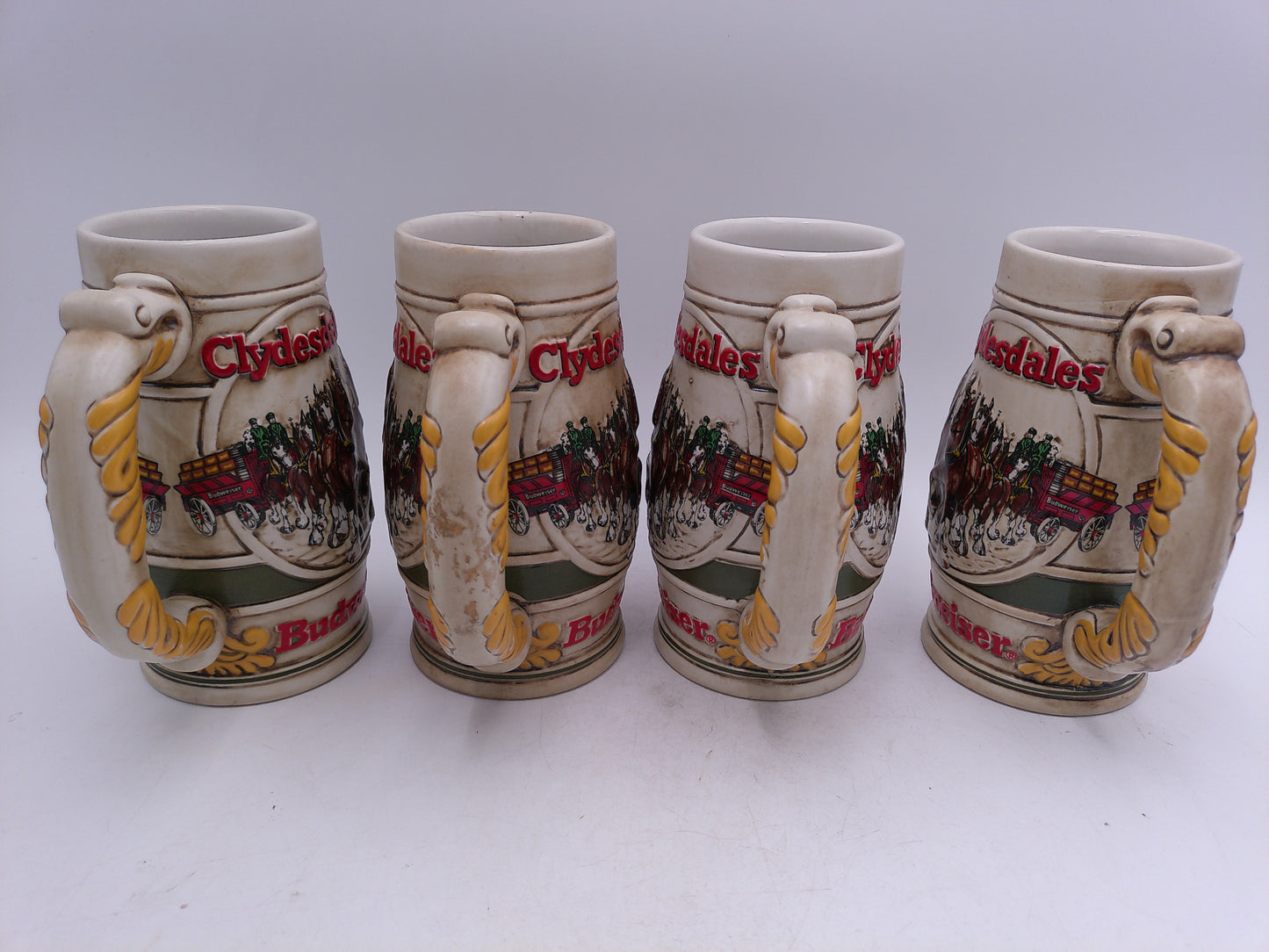 Beer Stein Budweiser Lot of 4 Vintage Clydesdale Houses pulling Beer Wagon