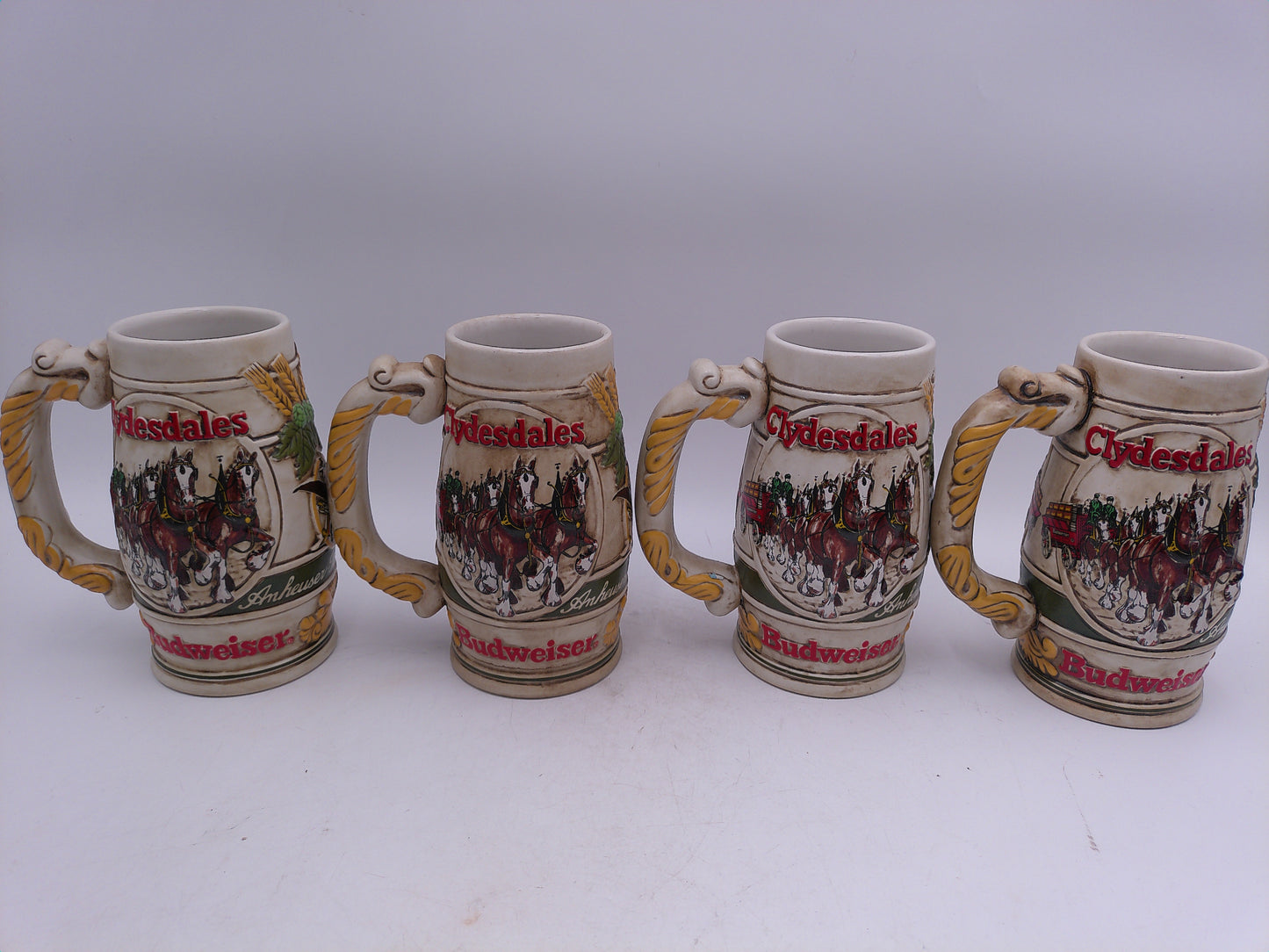 Beer Stein Budweiser Lot of 4 Vintage Clydesdale Houses pulling Beer Wagon