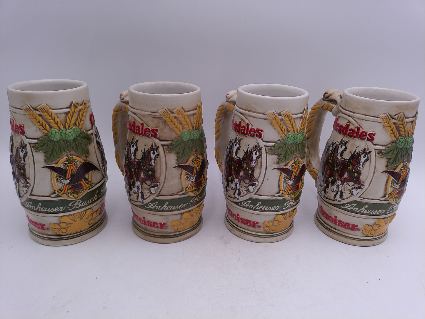 Beer Stein Budweiser Lot of 4 Vintage Clydesdale Houses pulling Beer Wagon