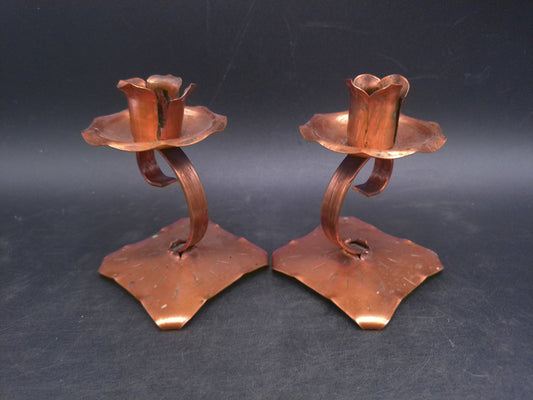Copper Hand Hammered Candle Holder Unique Gorgeous Set of 2