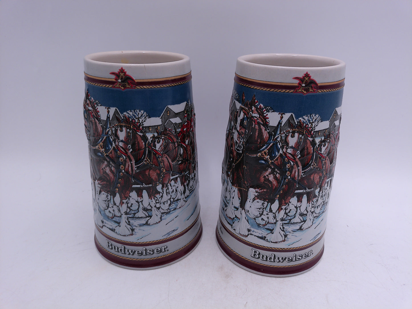 Beer Stein Budweiser 1989 Collector Series Hand Crafted Steins 26 oz lot of 2