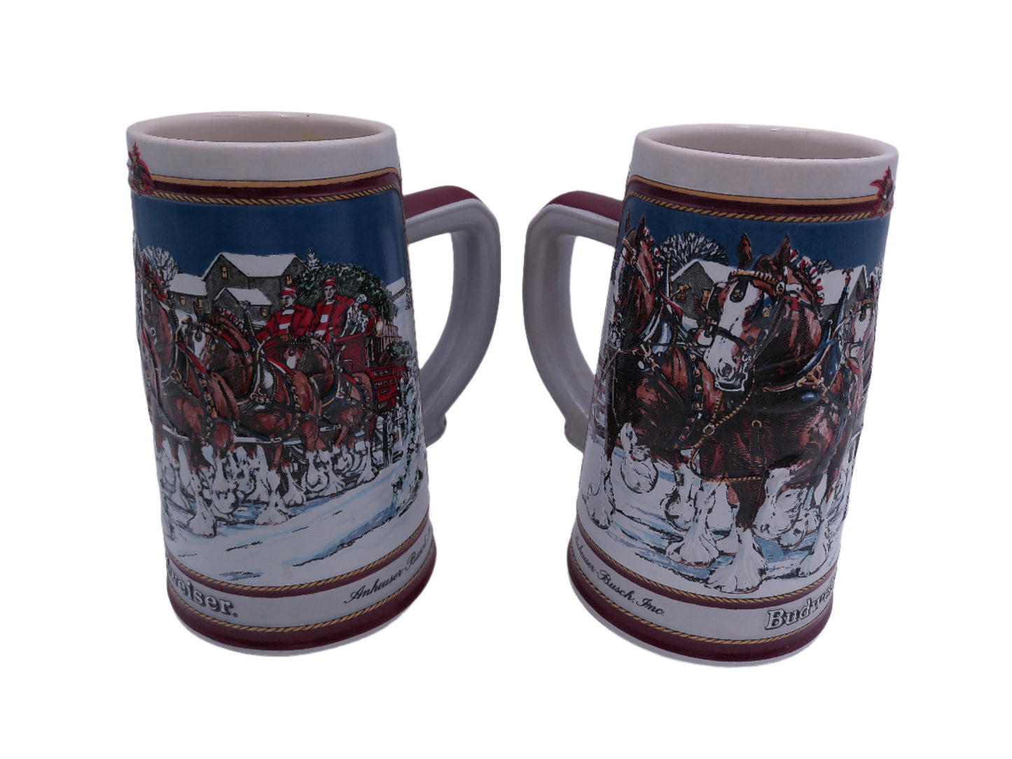 Beer Stein Budweiser 1989 Collector Series Hand Crafted Steins 26 oz lot of 2