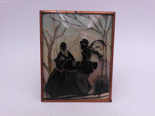 Glass Convex Silhouette Framed Picture Couple Enjoying Outside  B510