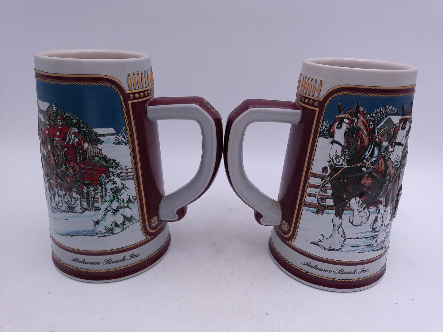 Beer Stein Budweiser 1989 Collector Series Hand Crafted Steins 26 oz lot of 2