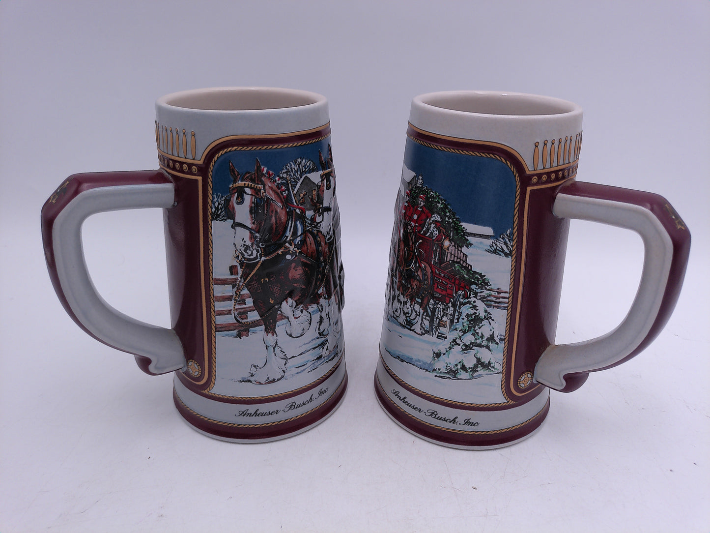 Beer Stein Budweiser 1989 Collector Series Hand Crafted Steins 26 oz lot of 2