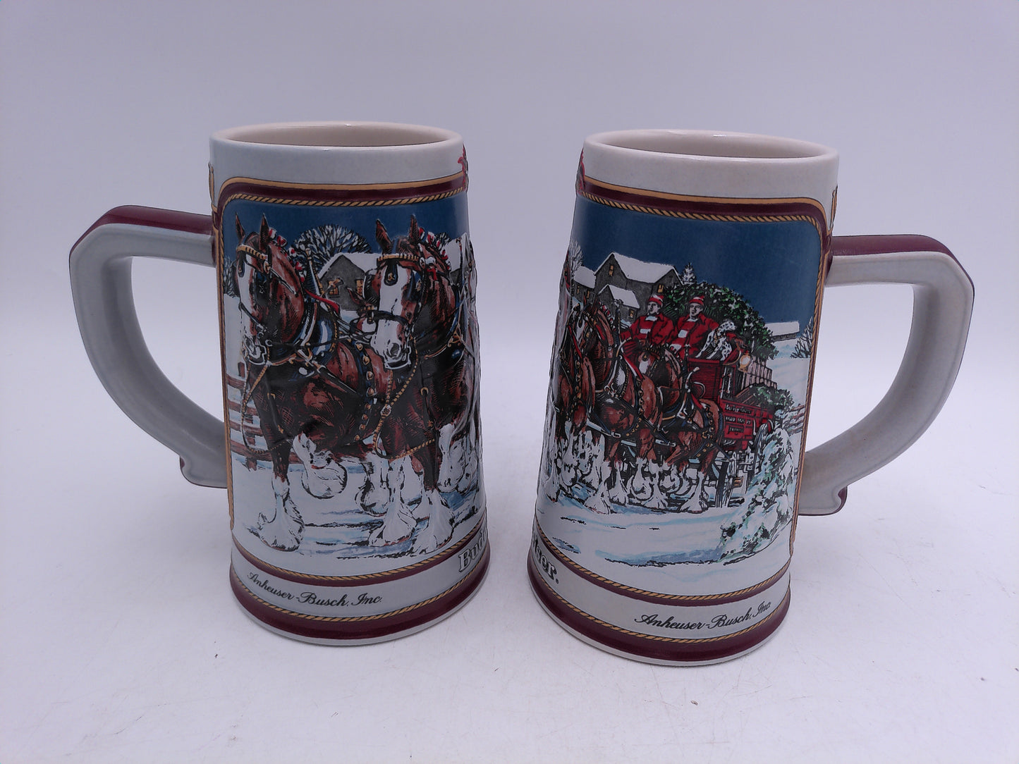 Beer Stein Budweiser 1989 Collector Series Hand Crafted Steins 26 oz lot of 2