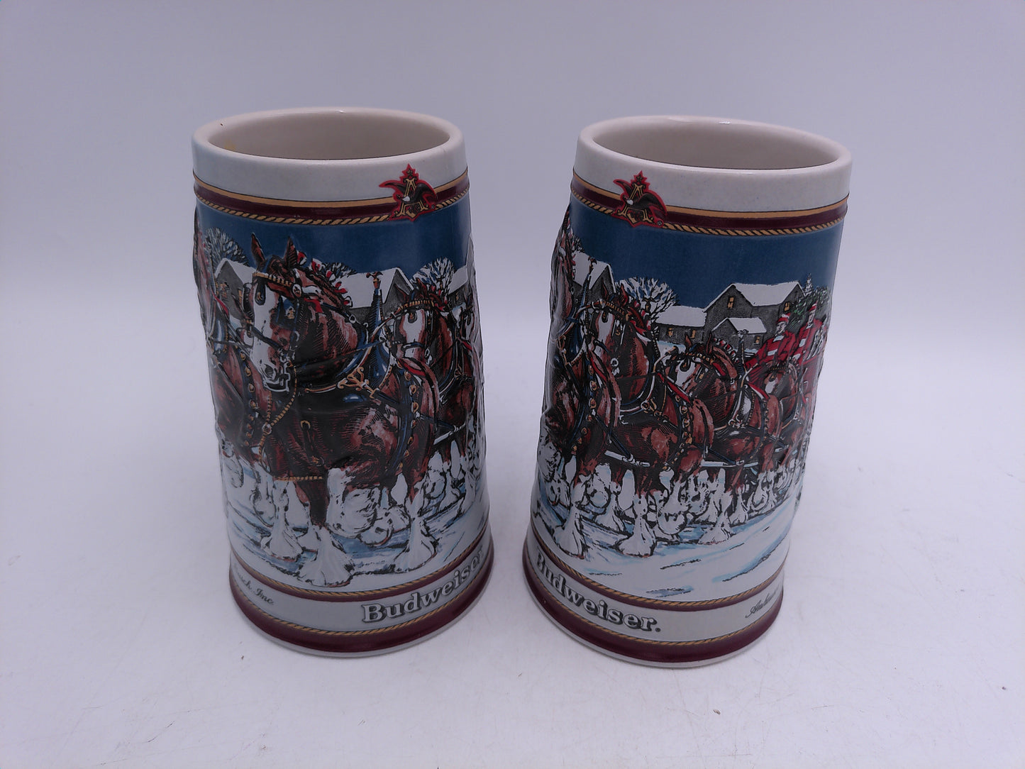 Beer Stein Budweiser 1989 Collector Series Hand Crafted Steins 26 oz lot of 2