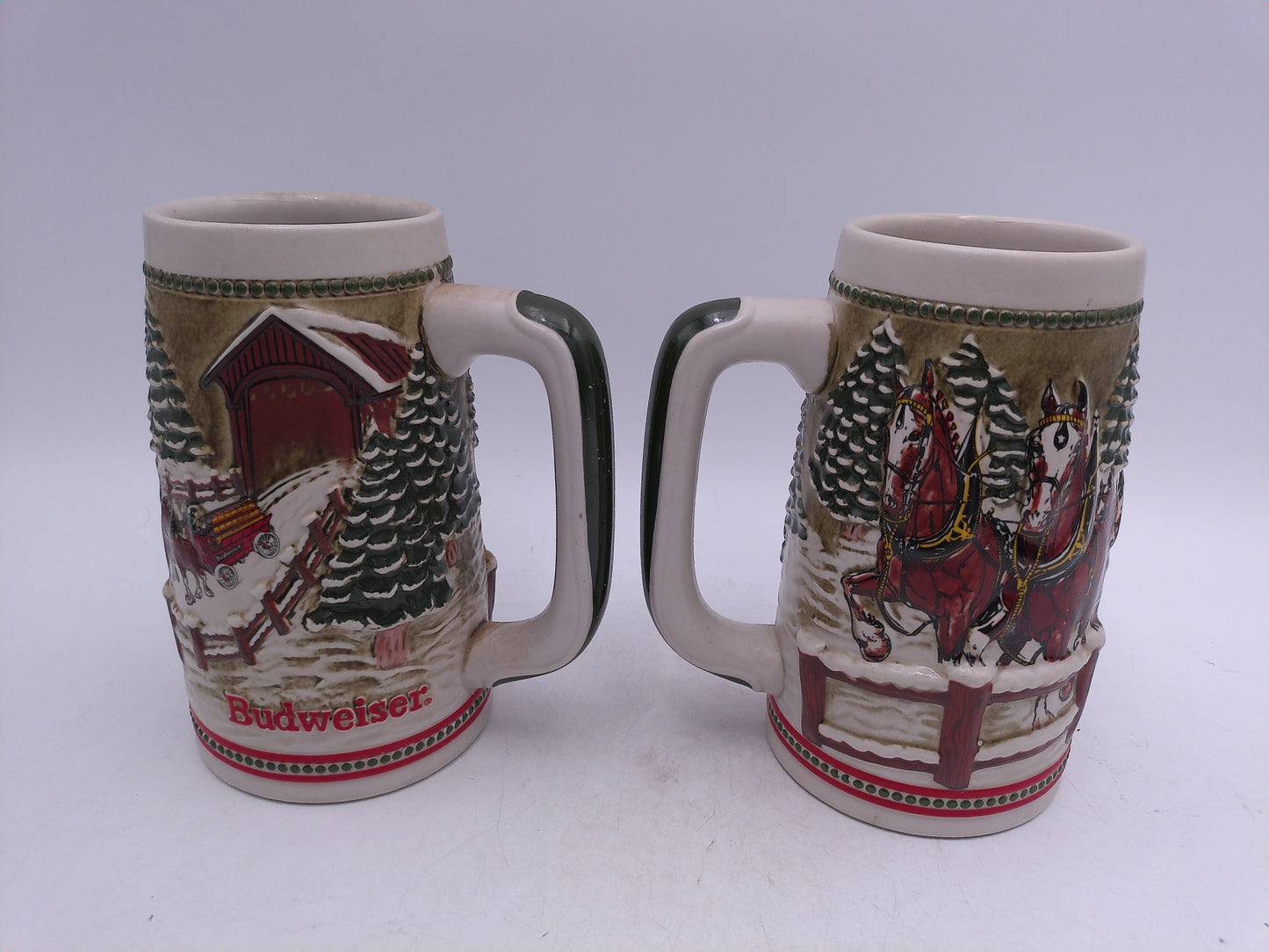 Beer Stein Budweiser Limited Edition Holiday Design ot of 2