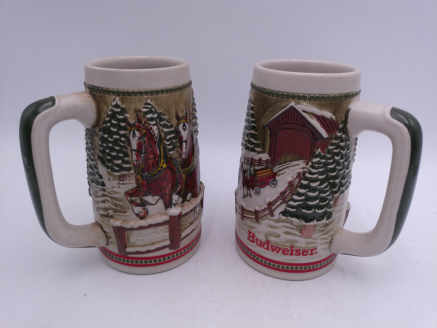 Beer Stein Budweiser Limited Edition Holiday Design ot of 2