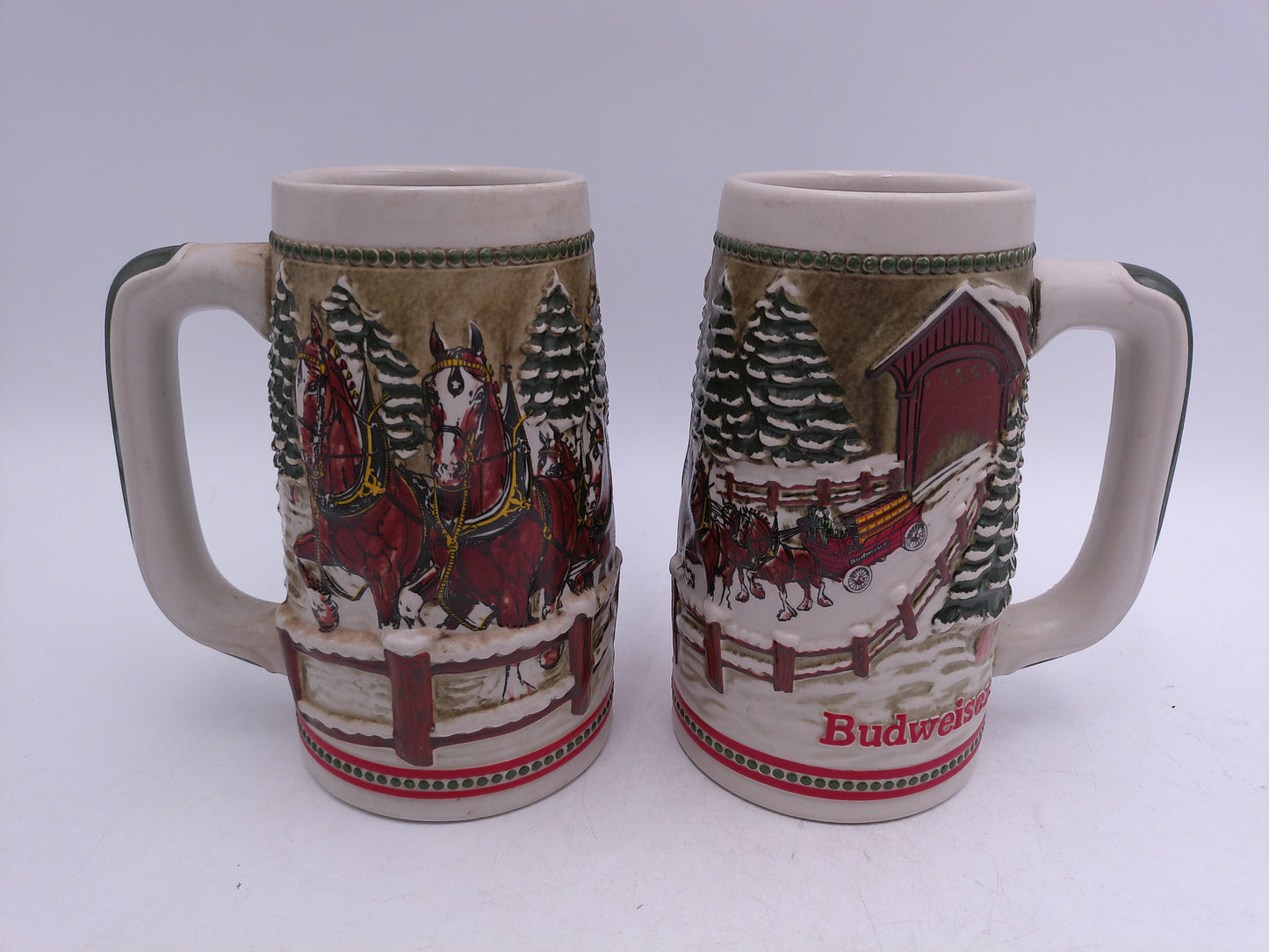 Beer Stein Budweiser Limited Edition Holiday Design ot of 2