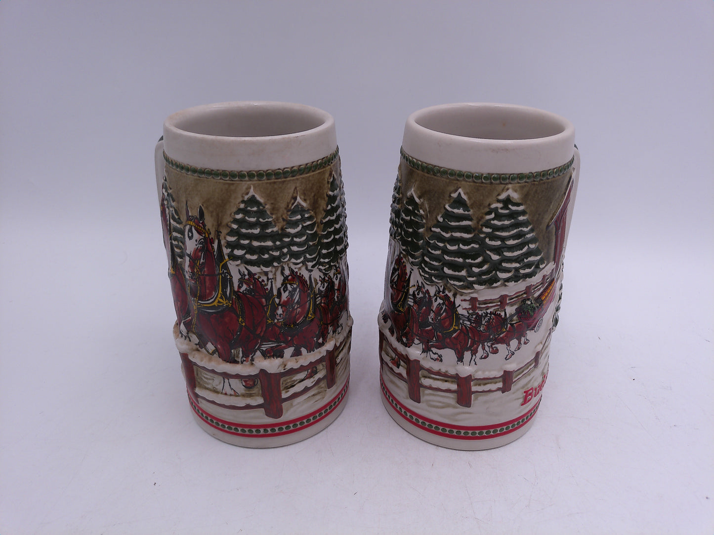 Beer Stein Budweiser Limited Edition Holiday Design ot of 2