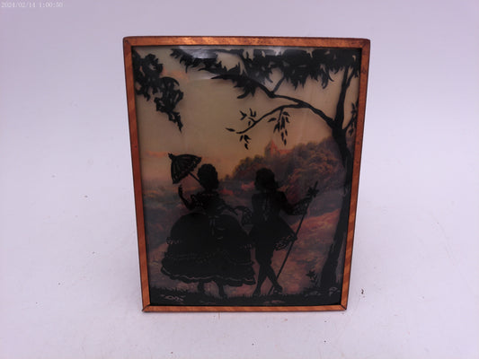 Glass Convex Silhouette Framed Picture Couple Enjoying Time Together B515