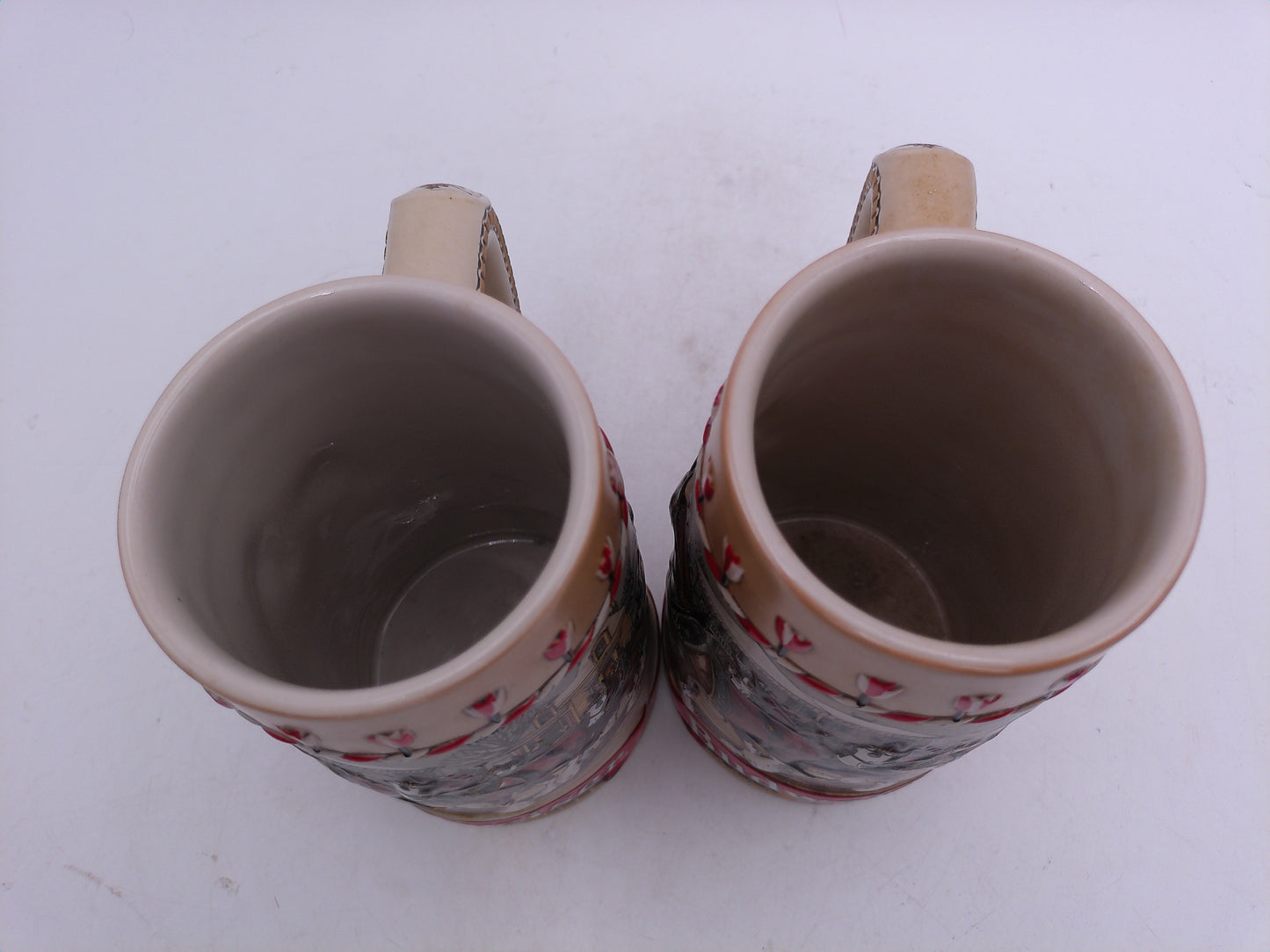 Beer Stein 1986 Budweiser Winter Christmas CLYDESDALE Horses Scene Ceramic Mug lot of 2