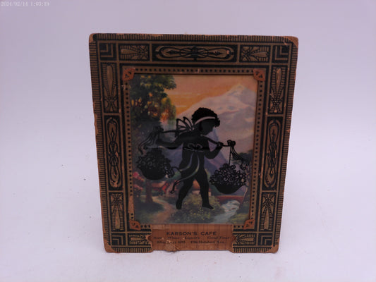 Glass Convex Silhouette Framed Picture Child Carrying Baskets B517