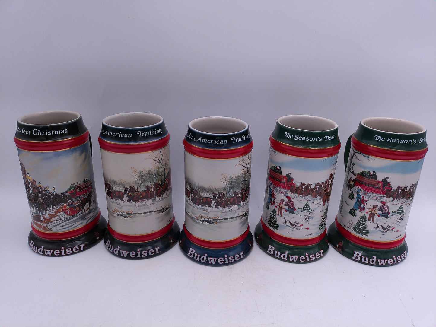 Beer Stein Budweiser Lot of 5 years 1990 1991 1992 Holiday Collector's Series