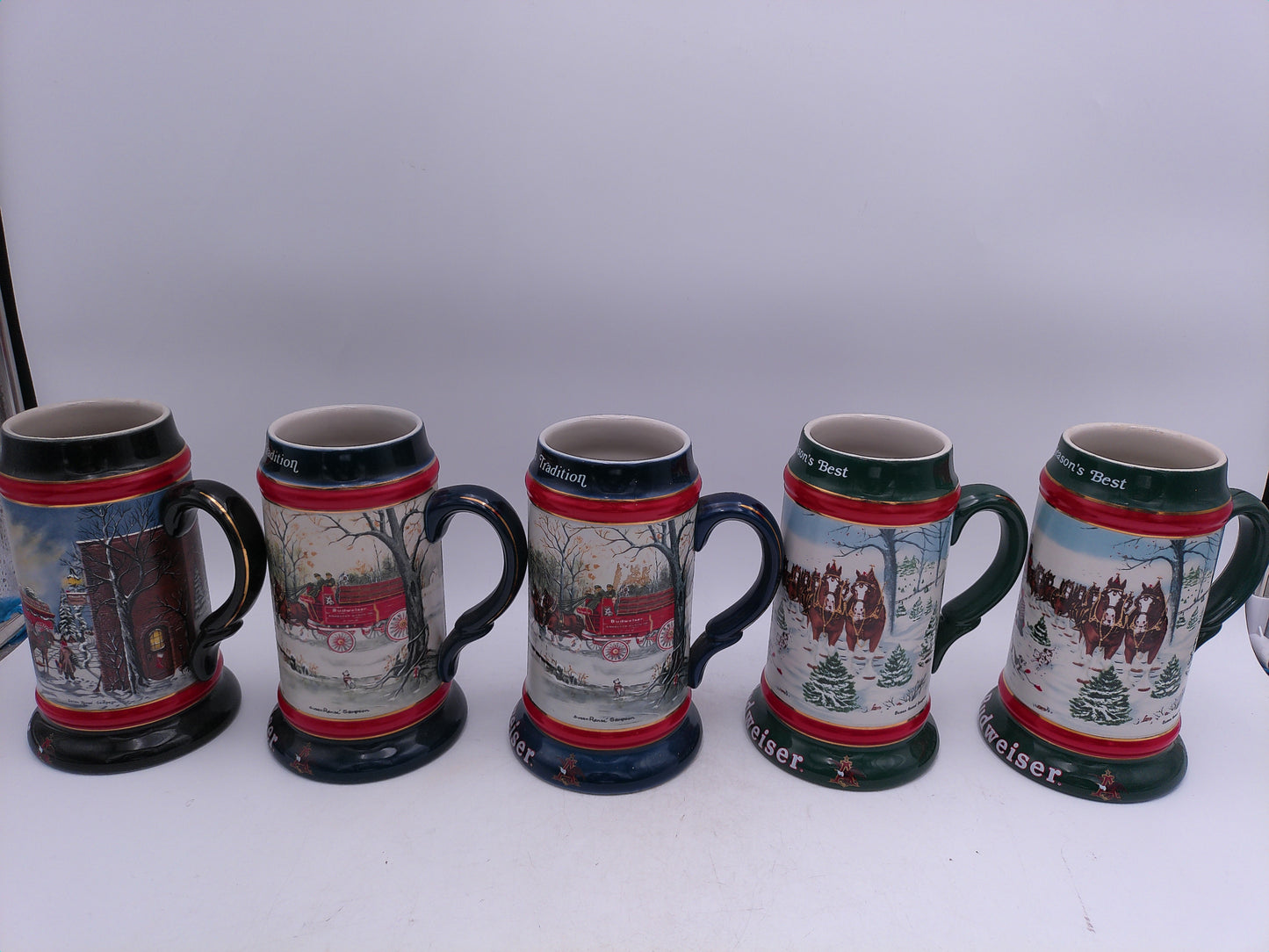 Beer Stein Budweiser Lot of 5 years 1990 1991 1992 Holiday Collector's Series