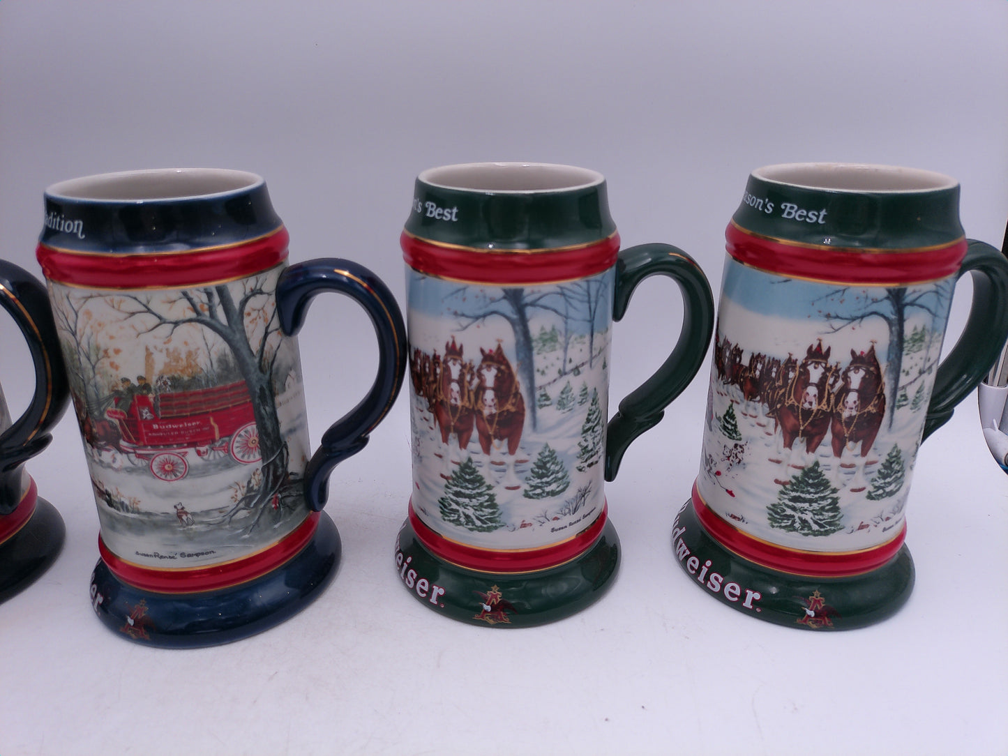 Beer Stein Budweiser Lot of 5 years 1990 1991 1992 Holiday Collector's Series