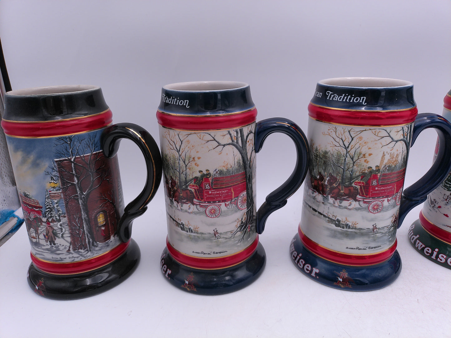 Beer Stein Budweiser Lot of 5 years 1990 1991 1992 Holiday Collector's Series
