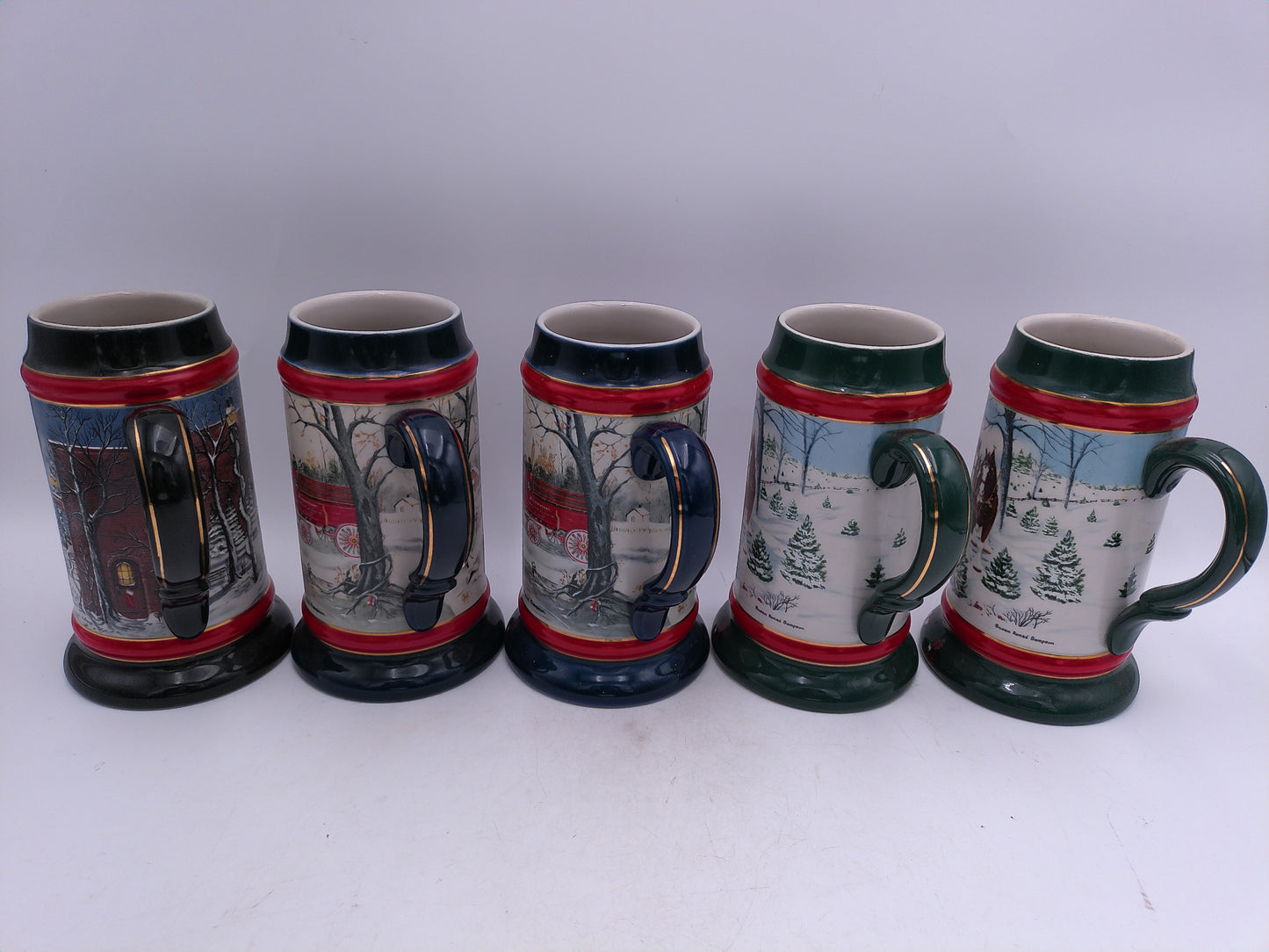 Beer Stein Budweiser Lot of 5 years 1990 1991 1992 Holiday Collector's Series