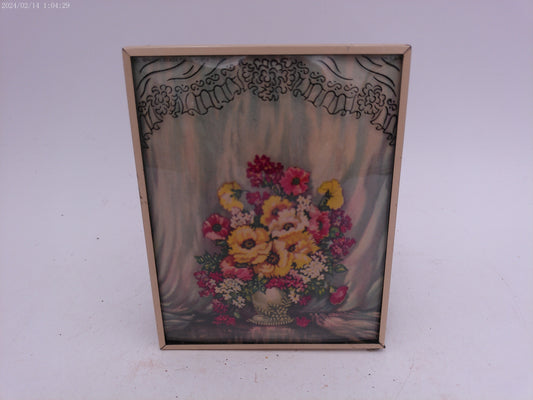 Glass Convex Silhouette Framed Picture Beautiful  Basket of Flowers B518