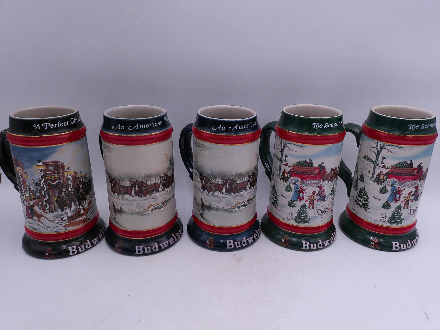 Beer Stein Budweiser Lot of 5 years 1990 1991 1992 Holiday Collector's Series