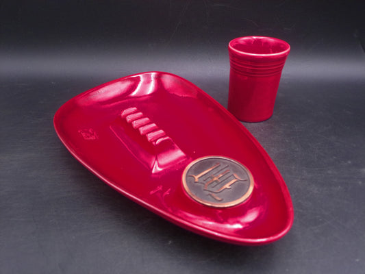 Large Red Glazed Ceramic Ashtray Marked 1981 The Hyde Coand Cup