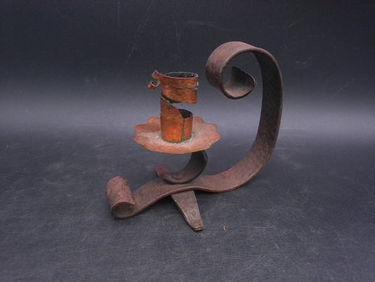 Metal Candle Holder Floral Design with Handle Vintage