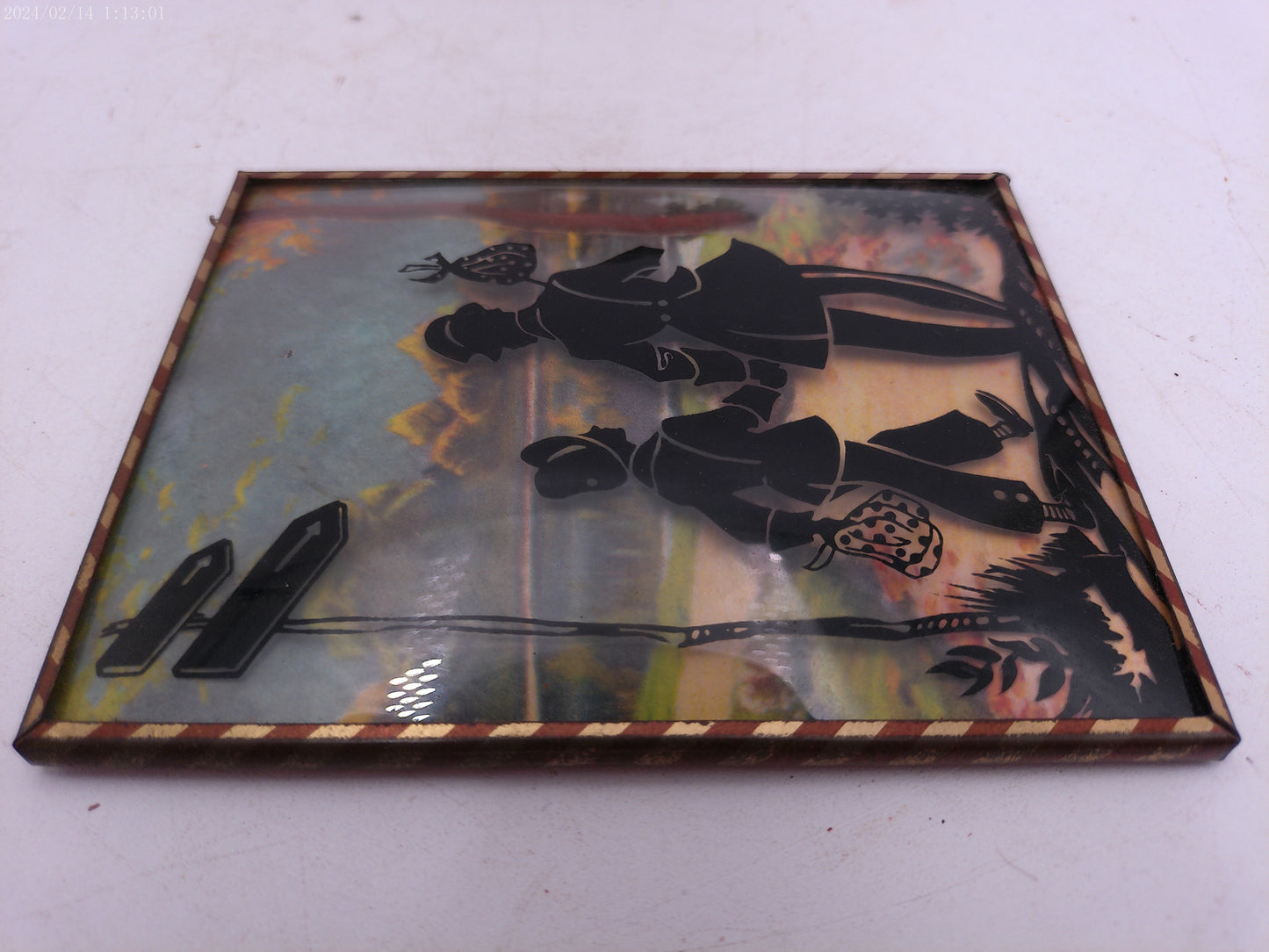 Glass Convex Silhouette Framed Picture Hobos Walking B523