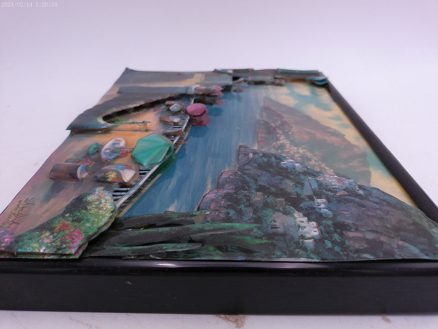 Metal Framed 3D Effect Glazed Picture of Mountains and Ocean