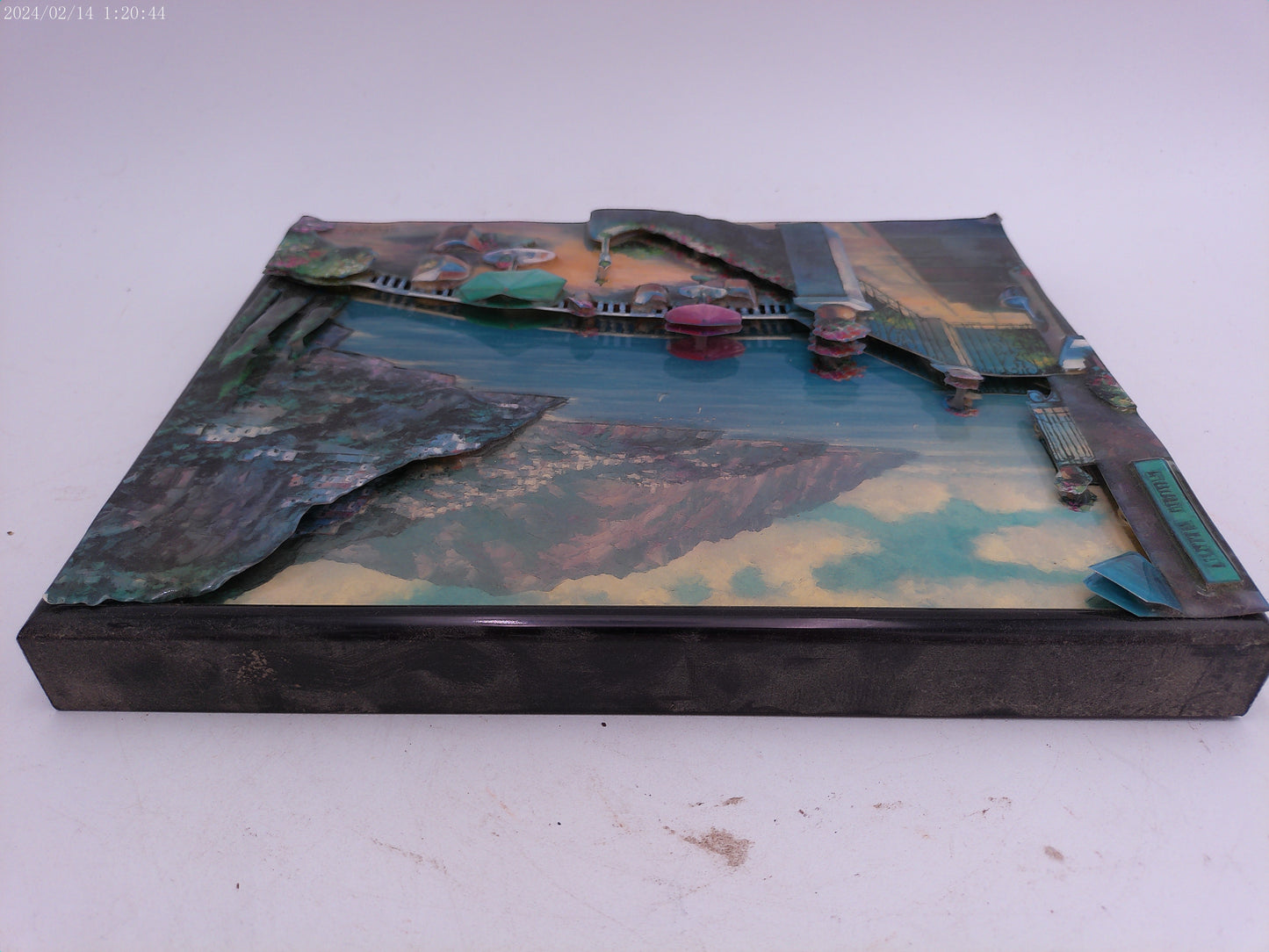 Metal Framed 3D Effect Glazed Picture of Mountains and Ocean