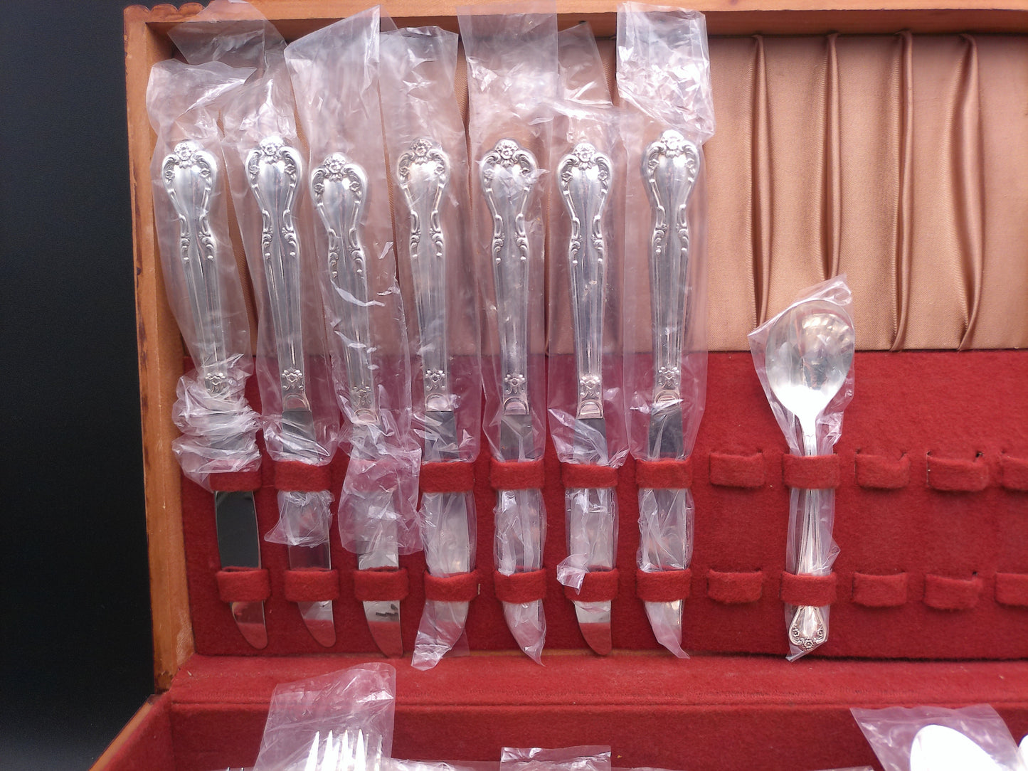 Rogers & Bro. Silverware Flatware in Wood Chest 50 pcs