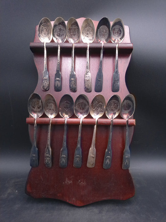 Vintage 1776-1976 Bicentennial Original 13 Colonies Spoons wooden Display Rack